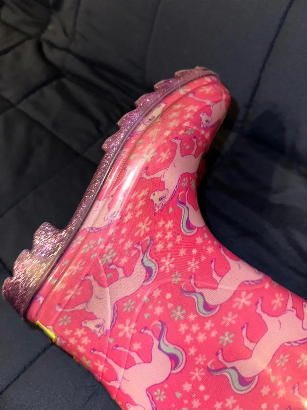 Western Chief Girls' Unicorn Rain Boots w/ Glitter Handles  Working Lights Sz1